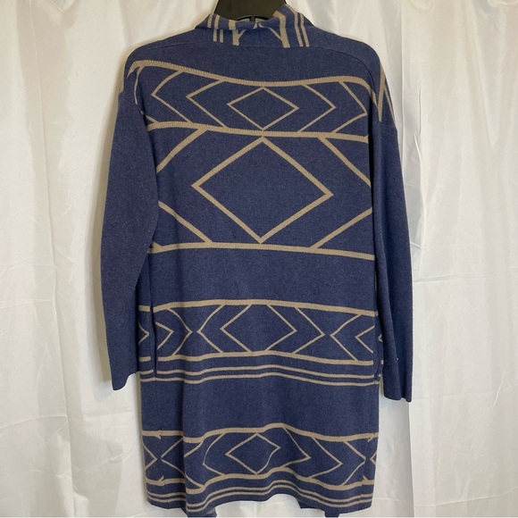 REBECCA ELLIOT Women’s Blue Tan Aztec Open Front Cardigan Sweater Size Small - Picture 11 of 13